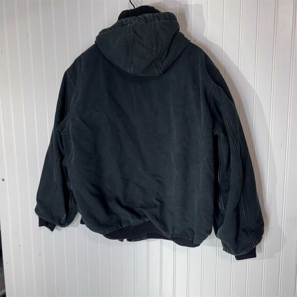 Vintage 05 Carhartt J140 Hooded Work Jacket Black L Duck Canvas USA Distressed - Picture 3 of 10